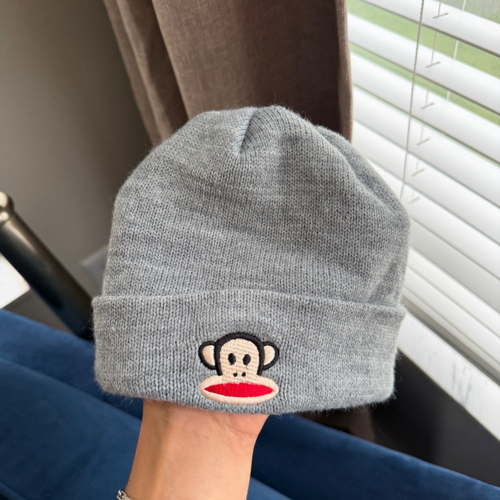 Paul Frank Beanie Unisex OS Gray Julius Monkey Y2K 2005 Knit Hat Skater